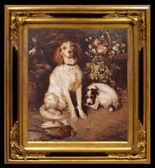 framed  William Strutt Dogs with Flowers and game, Ta010